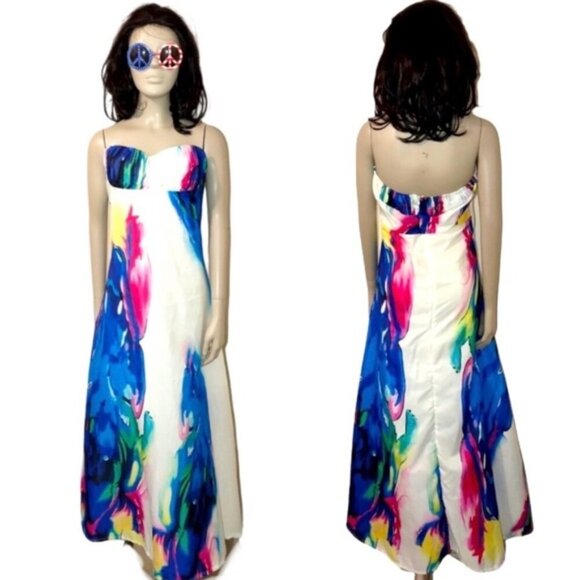 Unita Watercolor Splash Strapless Dress - Size S - Picture 1 of 3